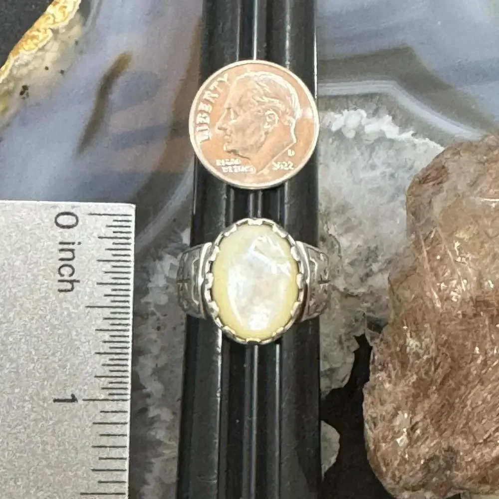 Carolyn Pollack Sterling Oval Mother of Pearl Decorated Shield Ring For Women